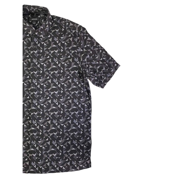 Alfani Shirt Mens Large Black Grey Geometric Button Up Short Sleeve Casual - Picture 9 of 10
